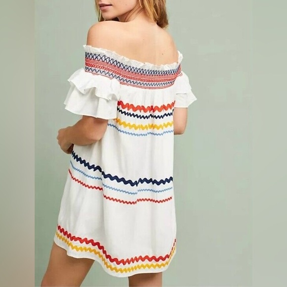 NWT Red Carter "Marilyn" White Off-The-Shoulder Dress Ric Rac Trim, Size Small - Picture 4 of 9